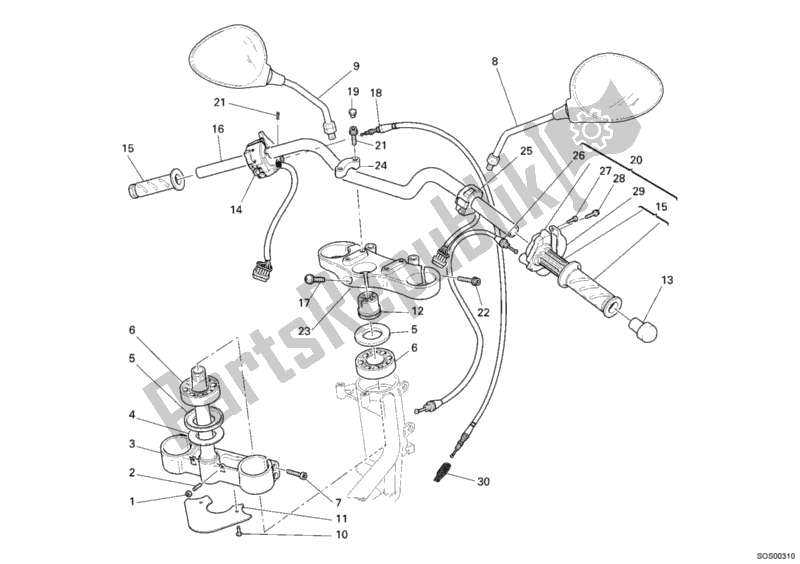 Alle onderdelen voor de Stuur van de Ducati Monster S2R 800 Dark 2006